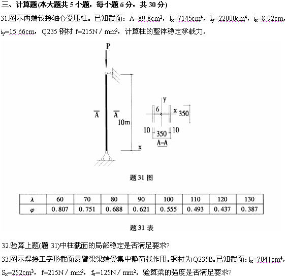 全国2009年4月高等教育自学考试钢结构试题(图9)