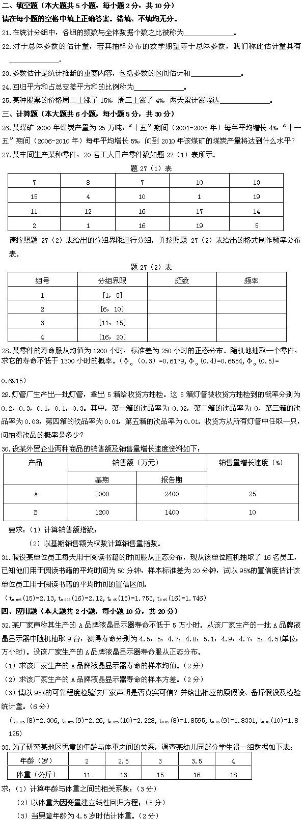 全国2009年4月高等教育自学考试数量方法（二）试(图2)