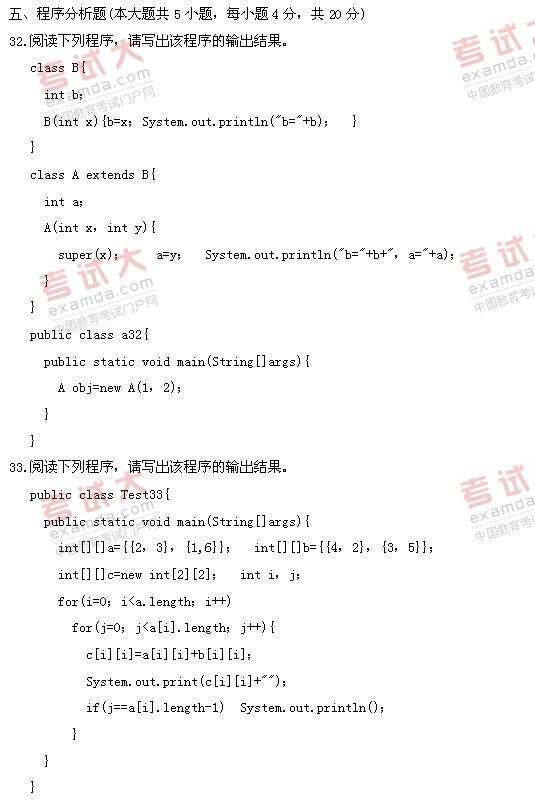 全国2011年1月高等教育自学考试Java语言程序设计(图6)